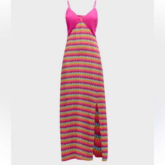 Terez Colorful daiquiri crochet and pink color block Striped Maxi Dress XL NEW - Picture 1 of 7